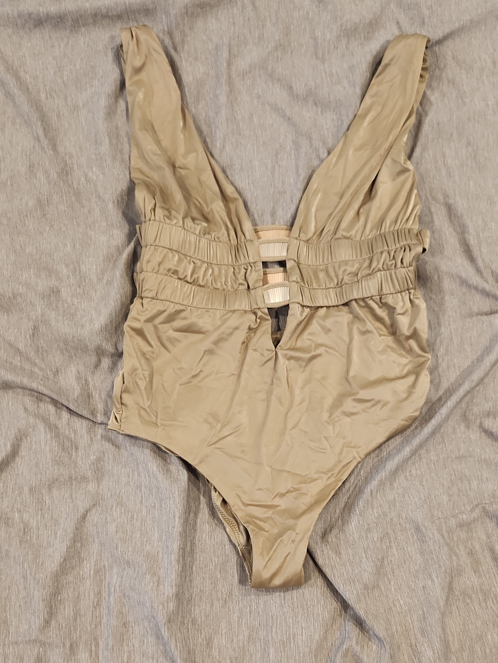 La Perla Gold Cutout One Piece Swim suit with Ruched Waistband